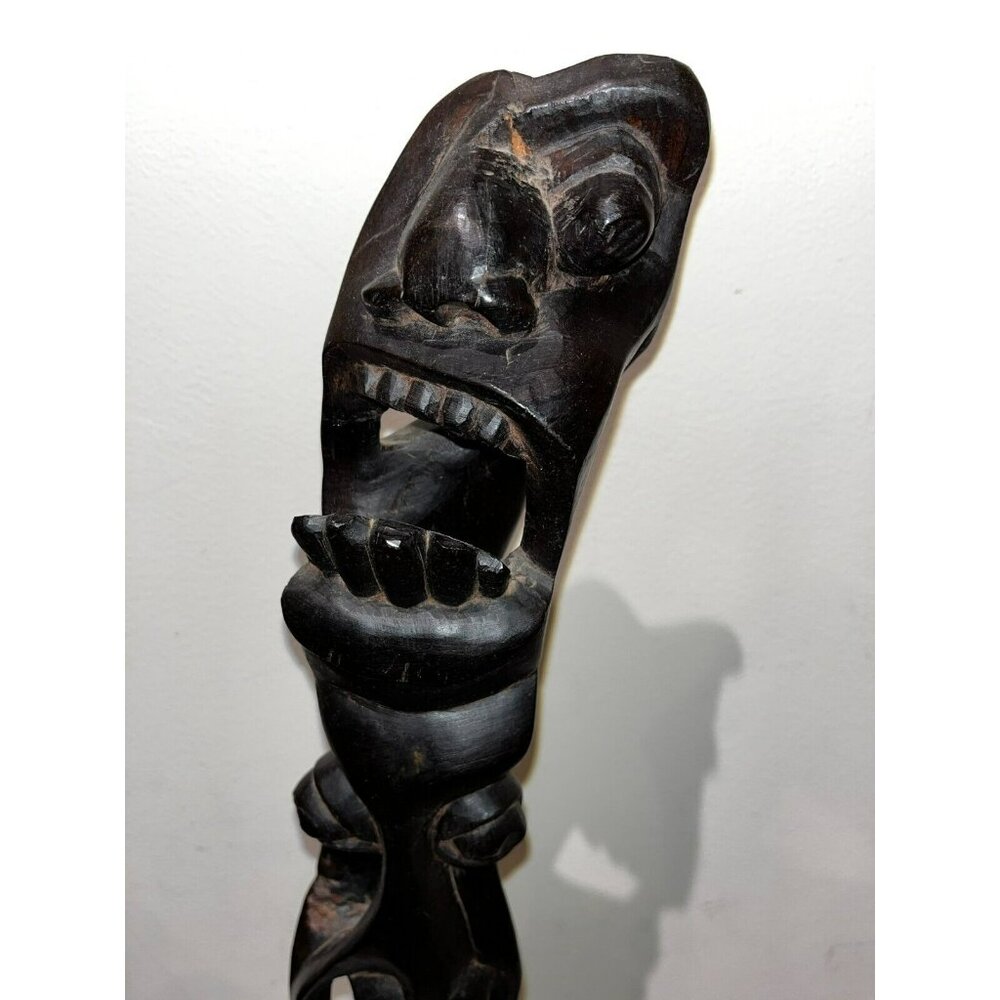 African 24" Makonde Hand Carved Ebony Wood Tribal Folk Art Statue Old